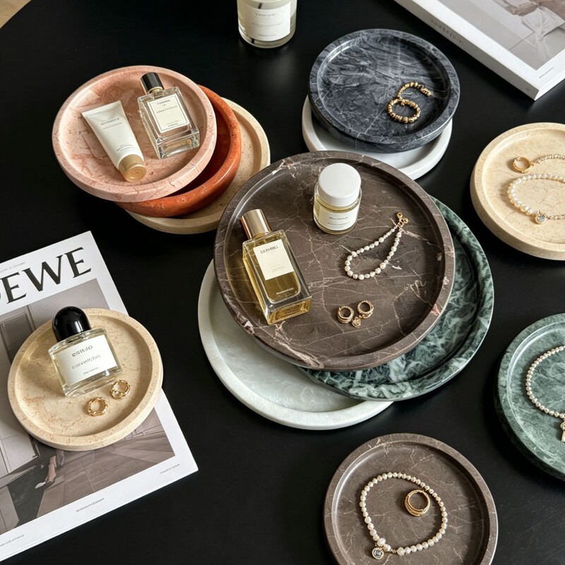 Manufacturer's Natural Marble Round Tray, Jewelry Storage Tray, Aromatherapy Cosmetics Storage Tray, Bathroom Decorative Ornaments Manufacturer's Natural Marble Round Tray, Jewelry Storage Tray, Aromatherapy Cosmetics Storage Tray, Bathroom Decorative Ornaments