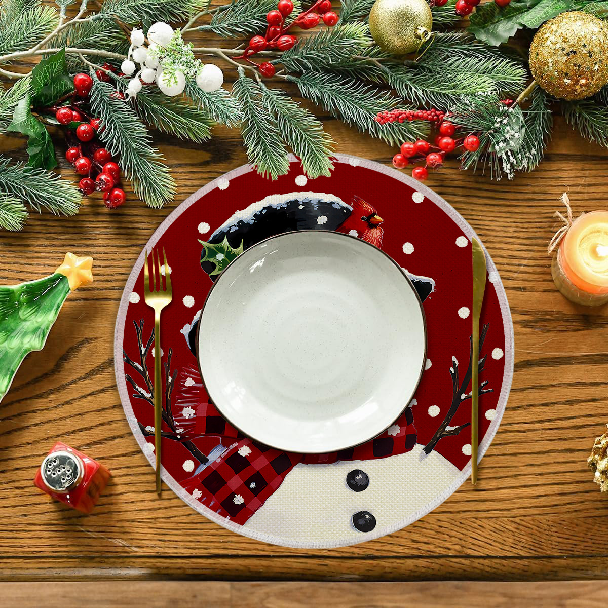 Set de table rond de noël en lin résistant à la chaleur_voghion.com