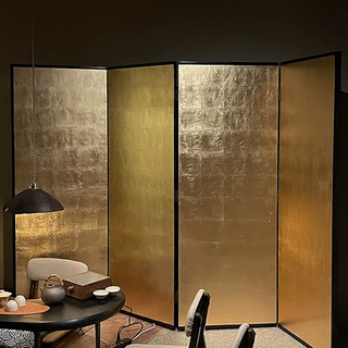素金箔日式屏风手工绘制漆画复古纯金箔银箔折叠屏风复古隔断玄关