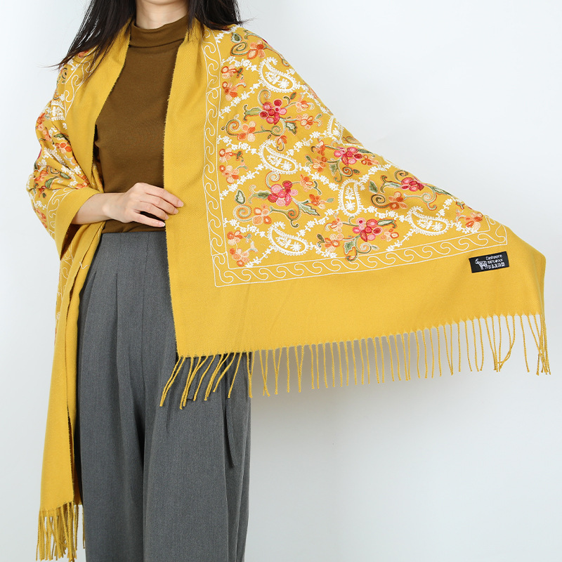 2024 nuevo invierno estilo nacional de invierno bufandas de cachemira flor de caju decoración cálida