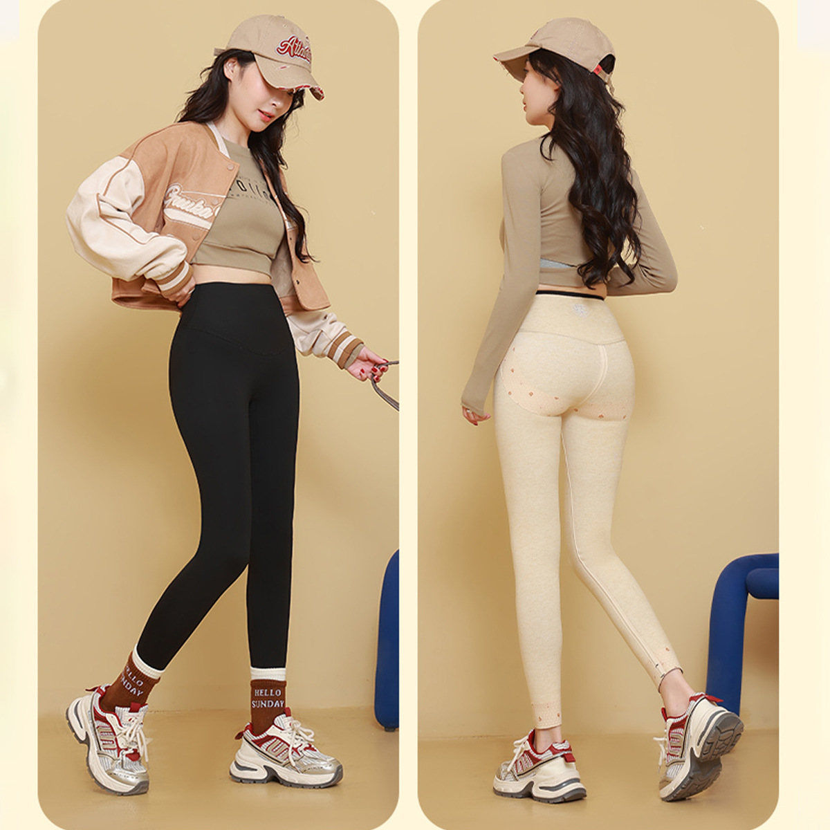 2025新款加绒超厚打底裤女双层护腰提臀收腹塑身九分修身鲨鱼裤女