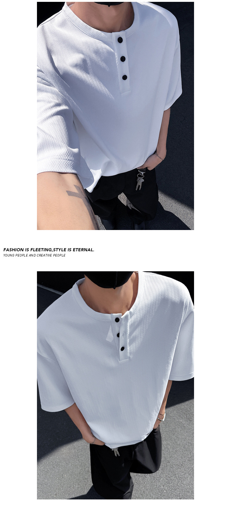 Maglietta henley uomo in maglia a nido d'ape maniche corte retro_voghion.com
