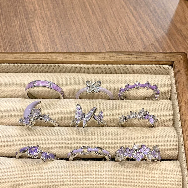 French Sweet Cool Butterfly Drop Glaze Flower Ring for Women Niche High-end Light Luxury Personalized Fashion Exquisite All-match Ring