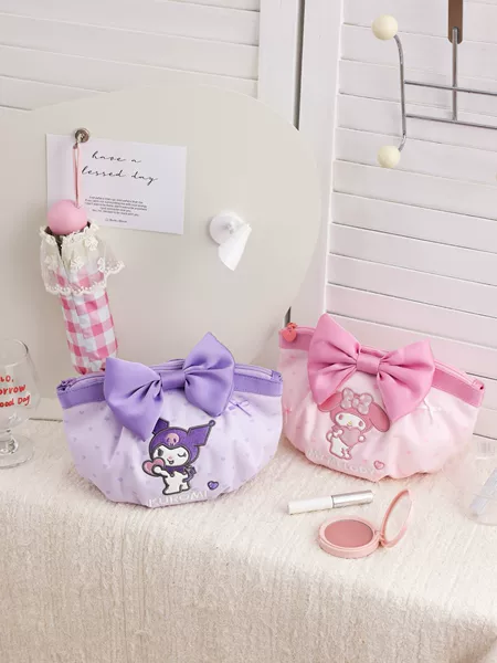 Sanrio Officially Licensed Makeup Bag, Cloud Puff Style, Japanese and Korean Girl's Heart Portable Miscellaneous Storage Bag, My Melody