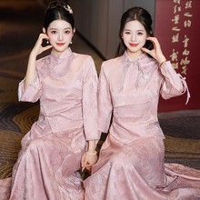 中式伴娘服女2025秋冬新款姐妹裙礼服小个子高级感旗袍汉服伴娘团