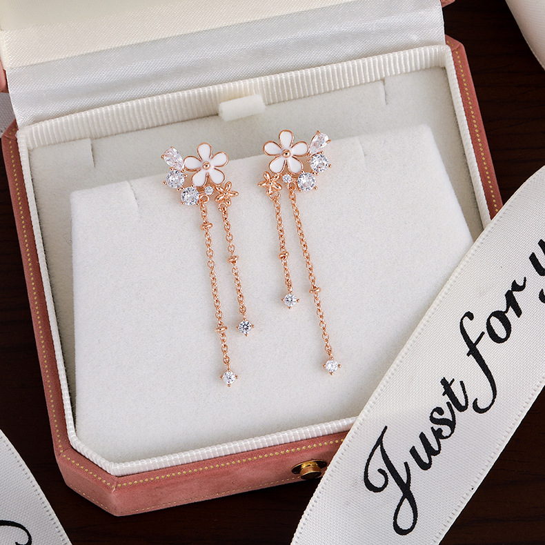 Fashion Flower Copper Inlay Zircon Drop Earrings 1 Pair