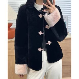 New Chinese style national style buckle fur integrated faux fur mink plush thickened short fashion top coat for women