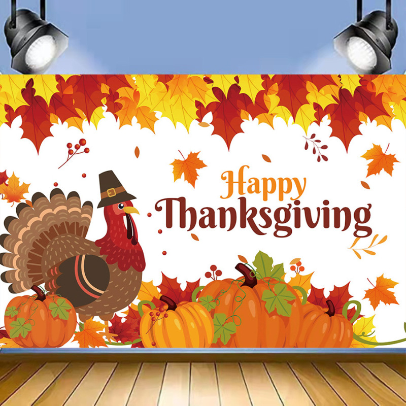 New Autumn Maple Leaf Pumpkin Turkey Theme Background Cloth 5x3ft Thanksgiving Party Photo Props Supplies 5x3