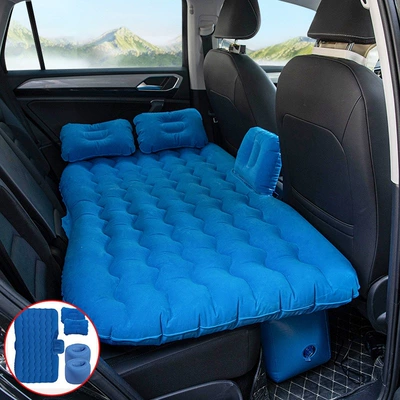 in the back seat of a car — Vehicle-mounted inflatable bed - default-item-thickened-flocked-wave-patterned-double-storage-ottoman-in-blue-electric-pump