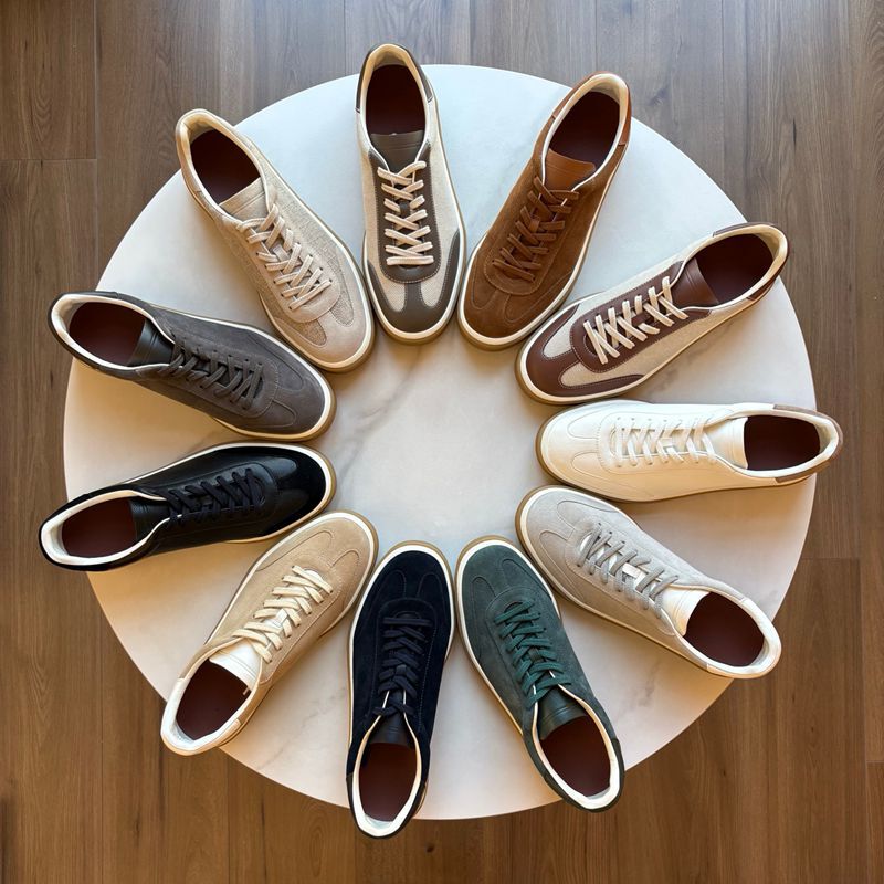 Direct from the factory! LP-style unbranded genuine leather color-blocked men's casual German training shoes, flat-soled lace-up sports tennis shoes Direct from the factory! LP-style unbranded genuine leather color-blocked men's casual German training shoes, flat-soled lace-up sports tennis shoes