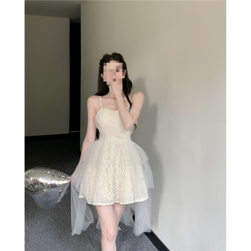 Summer Fashion Elegant Ballet Style Birthday Dress Mesh Lace High Waist Escape Princess Sling dress Women