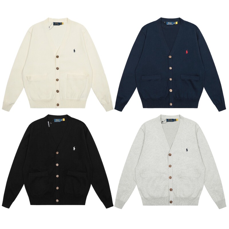 Cross-Border American Pony Logo Cardigan Polo Knitwear Knitwear for Men and Women V Neck Thin Cotton Bottoming Shirt Long Sleeves