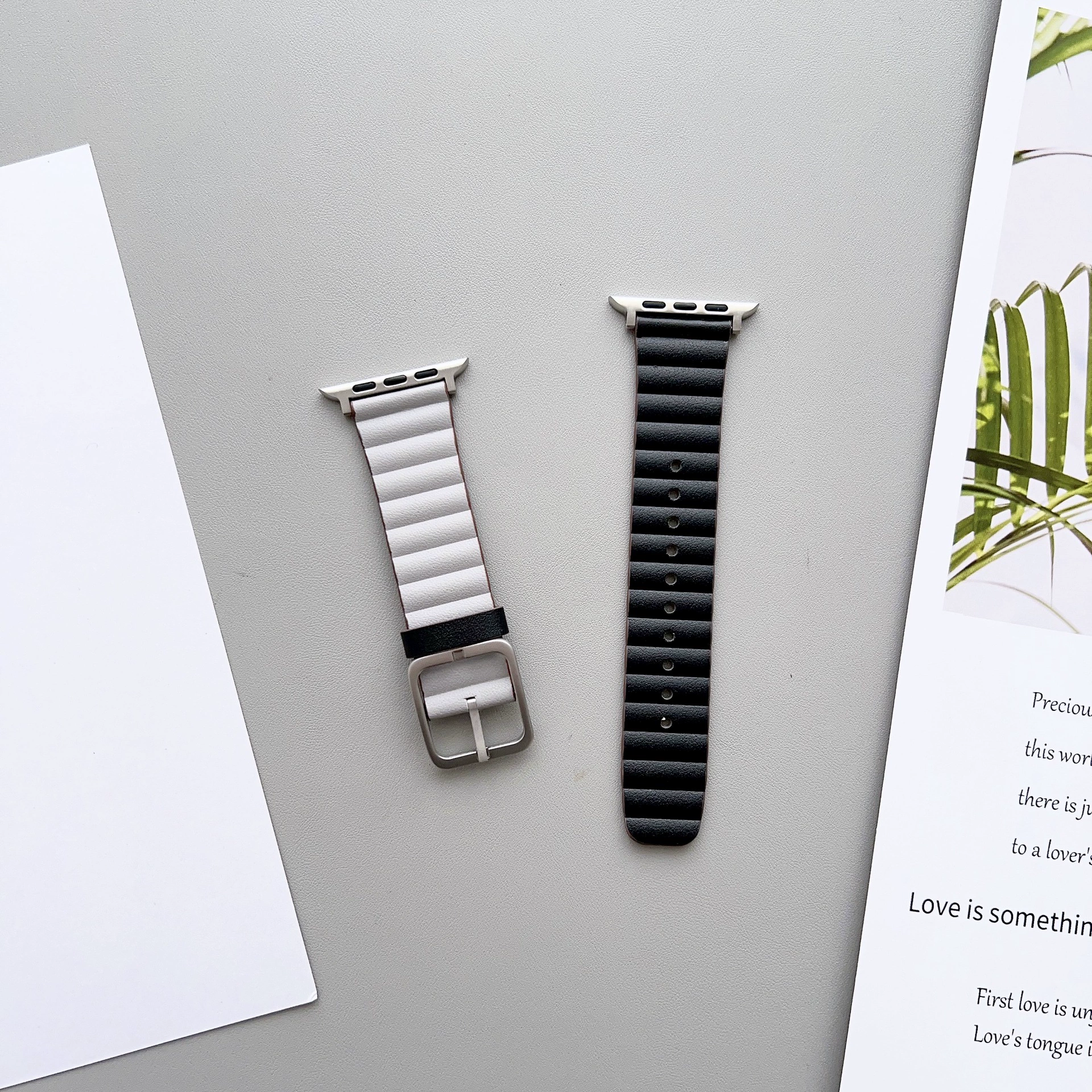 Apple double-sided bamboo watch strap, genuine leather with multiple color configurations