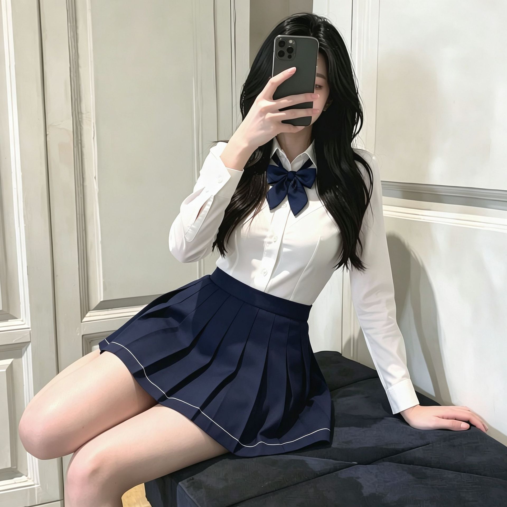 Jk Academy Style Spring and Summer Cosplay Uniform for Women, Slim Fit V-Neck Spicy Girl Long-Sleeve Jk Waist-Cinching White Shirt School Uniform