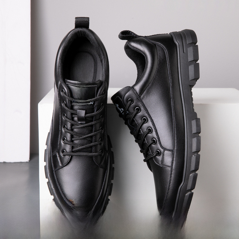 Men's shoes 23 autumn and winter new single velvet casual leather shoes popular low-top wear-resistant daily work platform work shoes