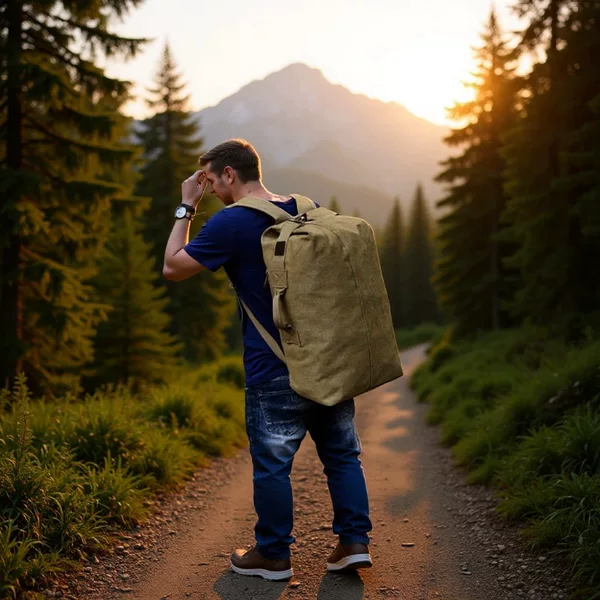 Men's canvas bucket backpack for hiking, outdoor travel, sports, multifunctional large-capacity luggage bag, handbag