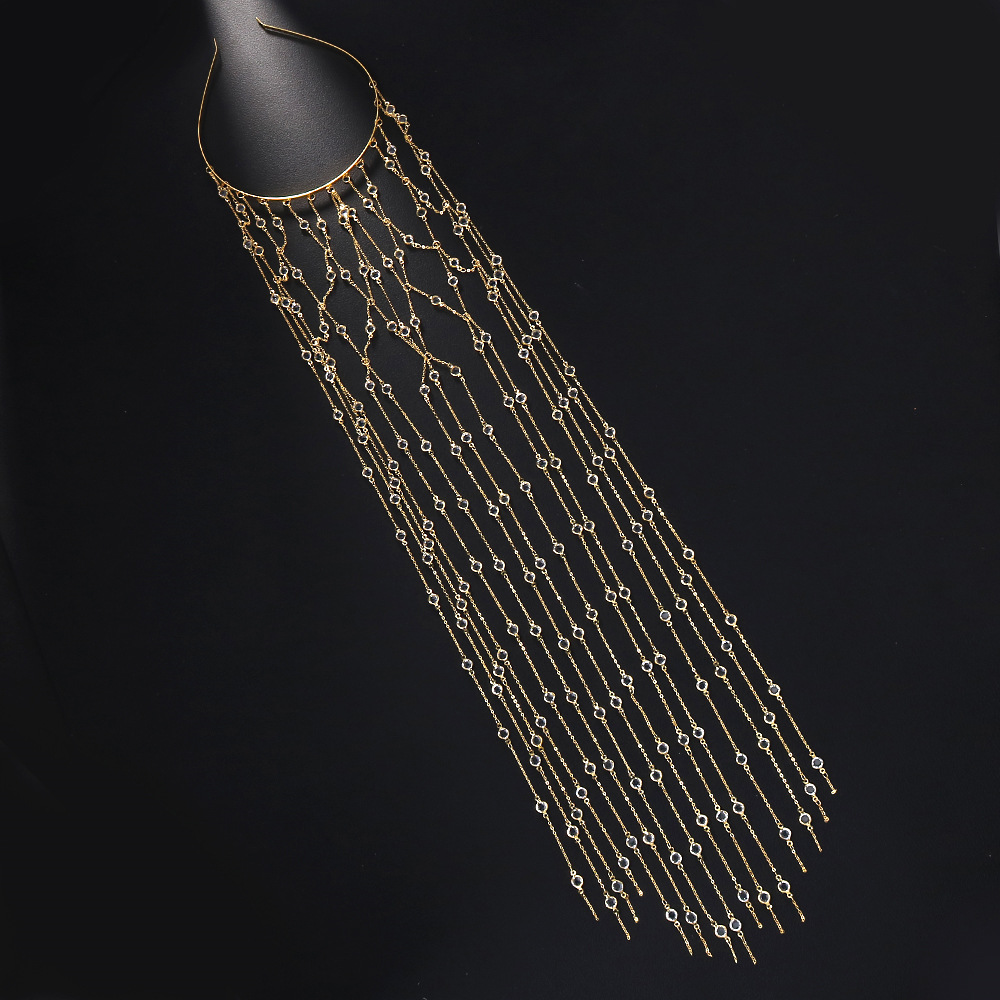 IG Style Women's Solid Color Copper Tassel Chain Rhinestones Hair Band display picture 5