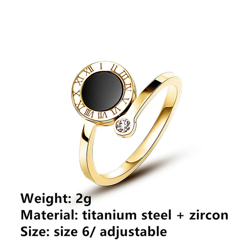 Xinghe European and American Roman numerals shell titanium steel ring open with diamond tail ring index finger ring 18k gold jewelry