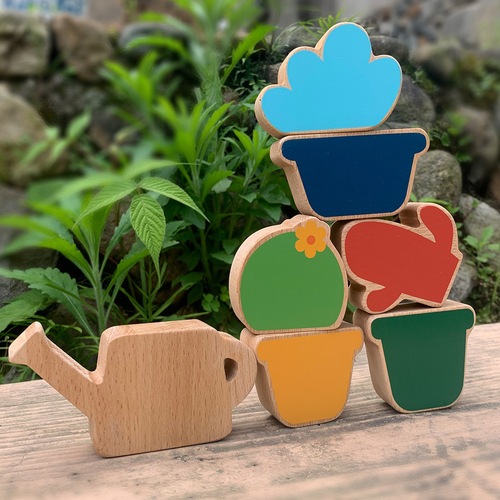 Young children's science and education puzzle building potted building blocks Jenga baby color recognition matching interesting wooden toys