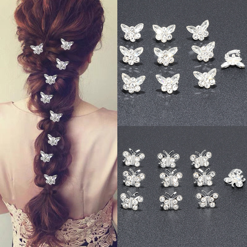 Amazon Hot Selling Korean Full Diamond Butterfly Hair Buckle Hair Headwear Bride Wedding Hair Mini Grab Clip Bean Clip