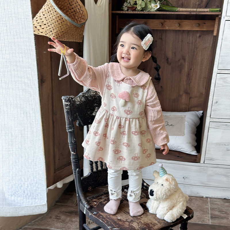 Baby Dress Autumn Pure Cotton Base Shirt Princess Dress Jumpsuit Stylish Spring and Autumn Baby Girl Outing Romper