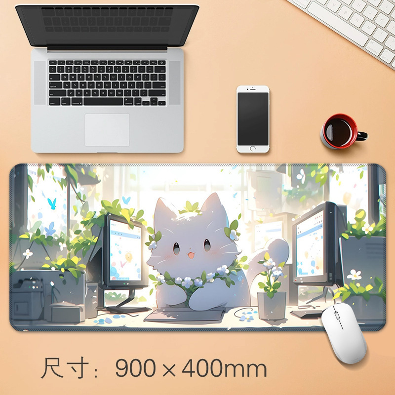 源头工厂直销大号鼠标垫创意动漫小猫办公桌垫防滑精密锁边鼠标垫|undefined