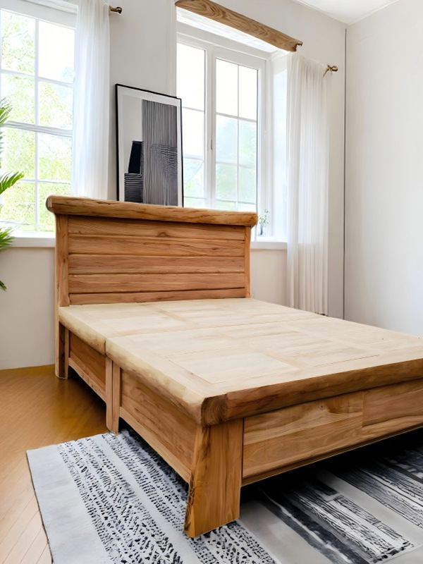 Korean-Style Old Elm Wood Bed, All Solid Wood Bed Sheetss, Double Original Bed, White Bed, B&B, Mortise and Tenon Dormitory, Modern Wedding Bed, Others