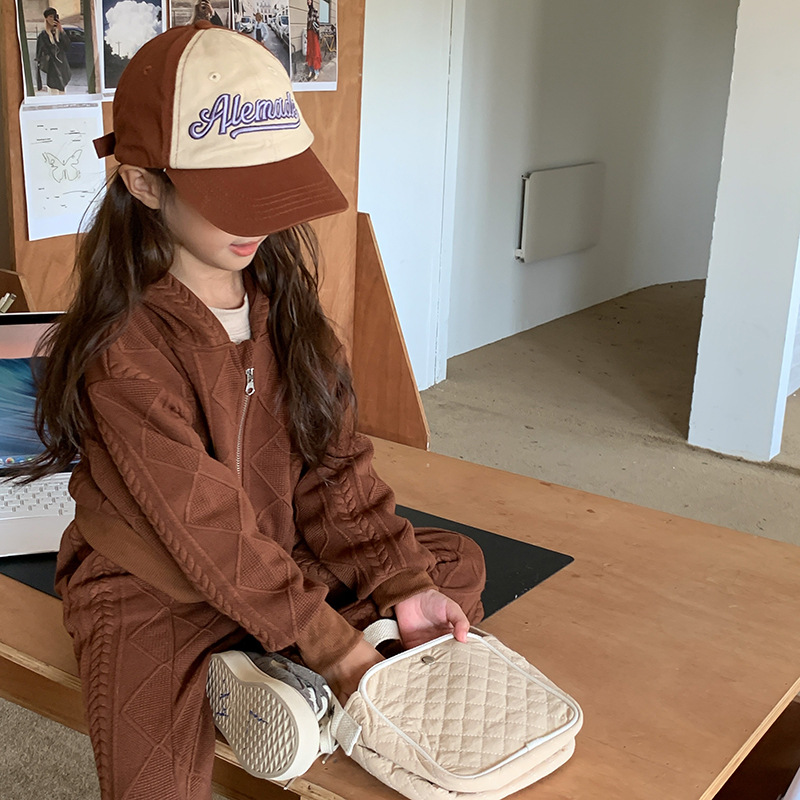 Set da due pezzi moda autunno bambina nuova bambina coreana lavorata a maglia a maniche lunghe con spacco e pantaloni svasati_voghion.com