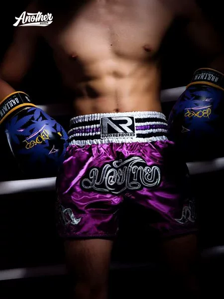 Anotherboxer Purple Muay Thai Pants Boxing Sanda Martial Arts Uniform for Adults and Children, Universal Fit
