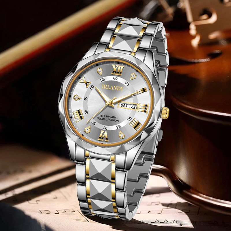 Cross-Border Hot Selling Men's Watch Digital Dial Rhinestone Calendar Quartz Watch Rhombus Steel Strap Casual Creative Wrist Watch Cross-Border Hot Selling Men's Watch Digital Dial Rhinestone Calendar Quartz Watch Rhombus Steel Strap Casual Creative Wrist Watch