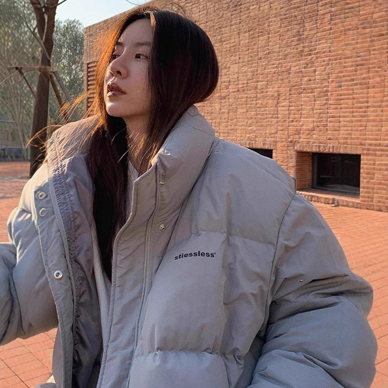 【Special Offer】White Duck down Short Puffer Jacket New Korean Style Loose Stand Collar Thickened Puffer Coat Lazy Style