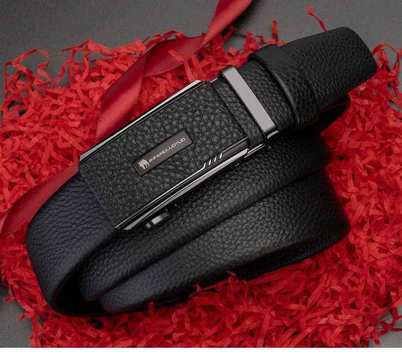 Genuine Full-Grain Soft Leather Men's Automatic Buckle Belt Premium Quality Genuine Leather Business Versatile Style New Model Men's Waist Belt
