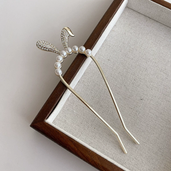 Rabbit ears pearl U-shaped hairpin