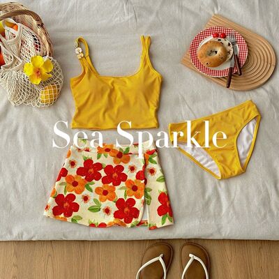 [[Sea Sparkle]复古油画ins度假分体沙滩泳衣纯欲吊带亮色出片温泉]