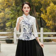 改良日常中式女装立领盘扣旗袍上衣优雅长裙汉元素国风大码套装夏