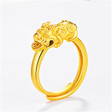 越南砂金黄铜镀金盛吉祥时尚貔貅对戒指男女情侣款戒指生日礼物