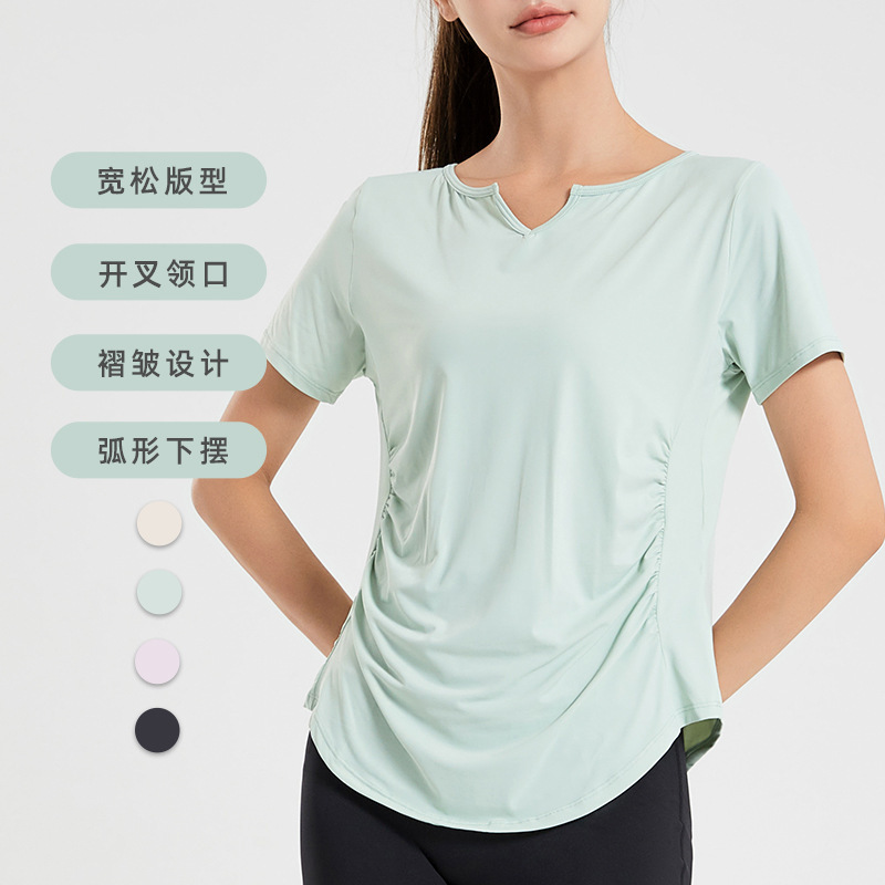Large Size Yoga Clothes Women's Quick-drying Fitness Clothes Sports Top Pilates Training Short-sleeved Clothes Running T-shirt Morning Run