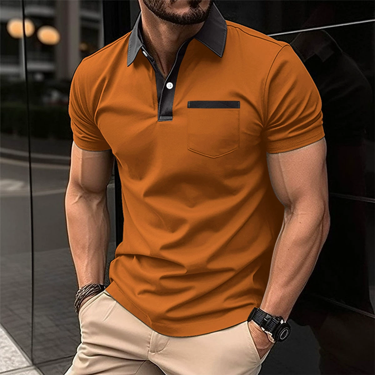 Модная футболка-поло европейского стиля, slim fit, короткий рукав, стильный дизайн, бренд 其他