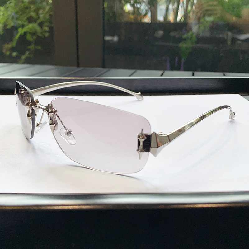 Frameless Chamfered Sunglasses For Men Stylish Design Star Patterned Y2K Unique Small Square Frame New Hot_voghion.com