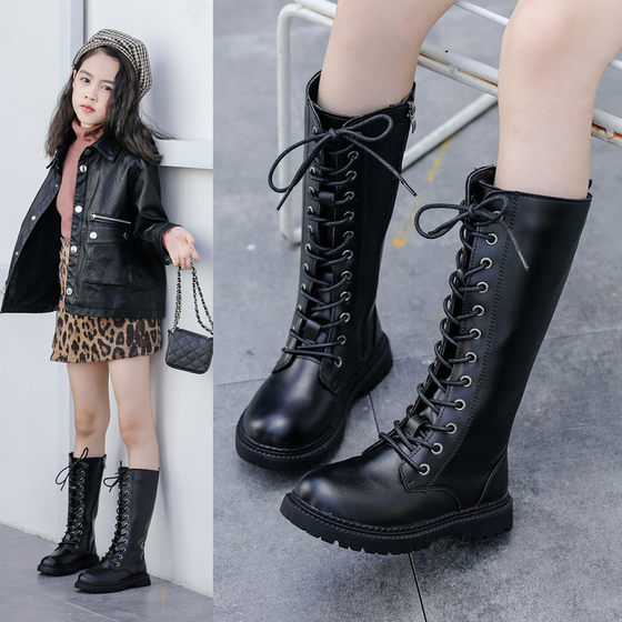 Girls Boots Autumn and Winter 2024 New High Boots Princess Long Boots Children Martins Boots Middle and Big Kids Girls Leather Boots