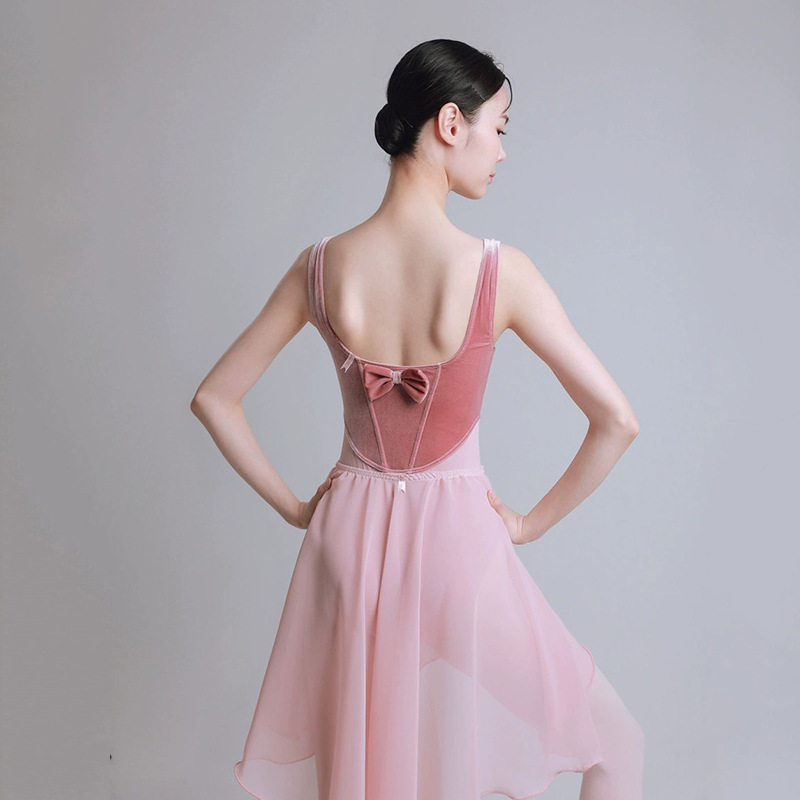 Ballet Gymnastics Training Clothes for Women, Velvet Bow Body Suits, Dance Clothes, Adult Art Exam Performance Costumes