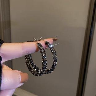 2024 New Fashionable Internet Celebrity Popular Big Ring Earrings Earrings Women's High-end Full Diamond Elegant Ring Earrings
