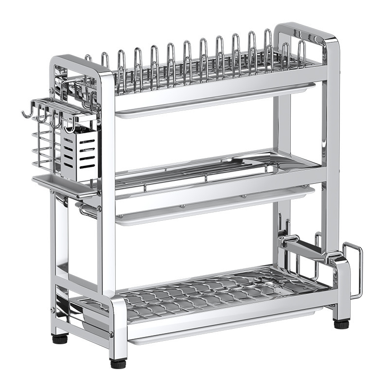 クロスボーダーキッチン収納ラックステンレス鋼のボウルとディッシュ収納ラック家庭用食器ボックス排水多機能食器棚|undefined