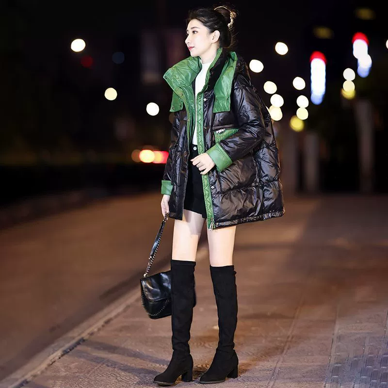 Черная глянцевая зимняяVelvet куртка из пуха, 2024 год, oversize, утка пух
