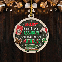 跨境圣诞节汽车松鼠狂欢  圣诞树装饰品 双层木质挂件挂饰 批发