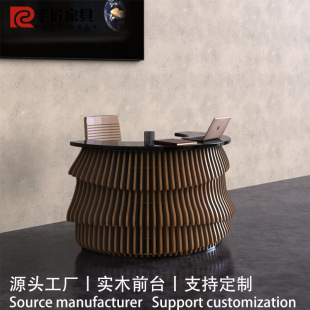 Solid Wood Slicing Front Desk Customized Designer Same Style Reception Desk Homestay Beauty Salon Office Building Creative Personality Bar