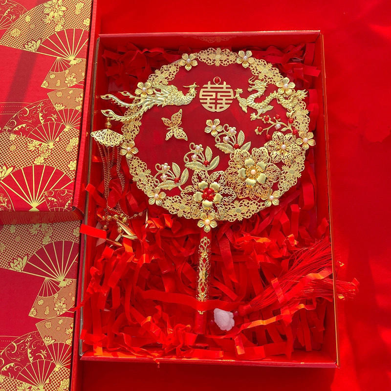 中式婚礼明制婚服新娘遮面手捧花汉服团扇秀禾服出嫁遮面喜扇成品|undefined