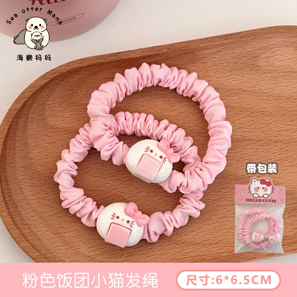 Caricatura lindo cerdo comer jugar pan divertido niño cabello cuerdas de pelo beige intestino pequeño círculo de alta elasticidad estudiante cabello adornamiento para mujeres