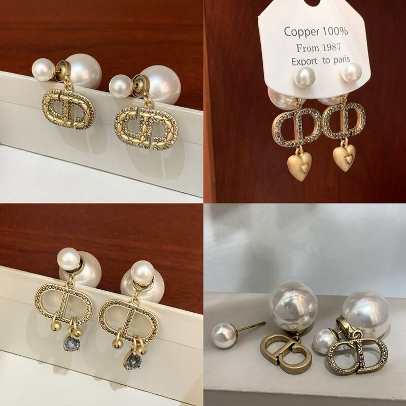 Wei Xue with a two wearing stars pearl earrings light luxury high-end feeling French retro new brass earrings for women