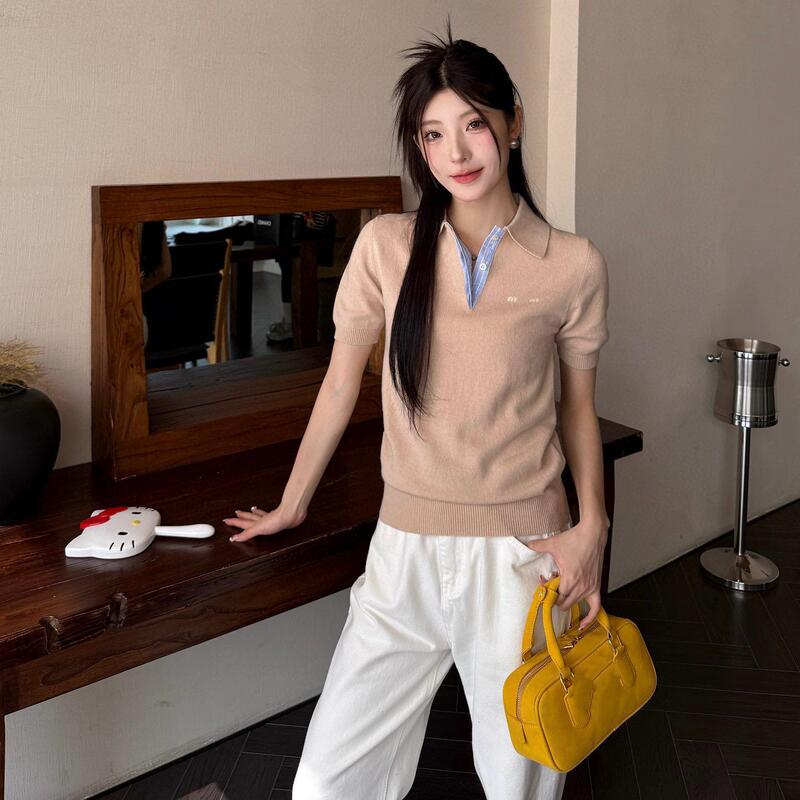 Correct Nanyou 25MIU シリーズ早春フラットボード年齢軽減多用途半袖ポロニット半袖トップ女性用|undefined
